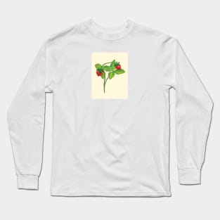 Wild strawberry (Fragaria vesca) - Illustration on beige background Long Sleeve T-Shirt